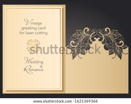 Papercut template, laser cut gift card, packaging. Openwork wedding design for greeting card, invitation, save the date, cover, menu. Contour drawing of a pattern in modern style.