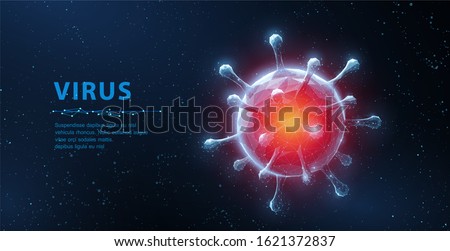Virus. Abstract vector 3d microbe on blue background. Computer virus, allergy bacteria, medical healthcare, microbiology concept. Disease germ, pathogen organism, infectious micro virology Royalty-Free Stock Photo #1621372837