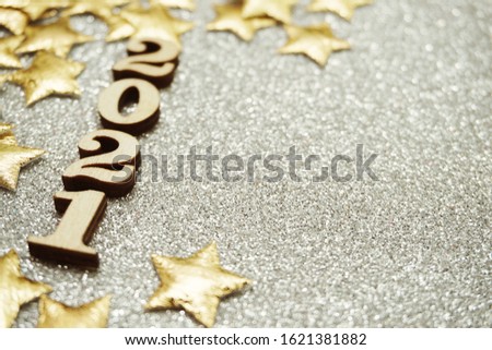 Happy New year 2021 with space copy on silver glitter background