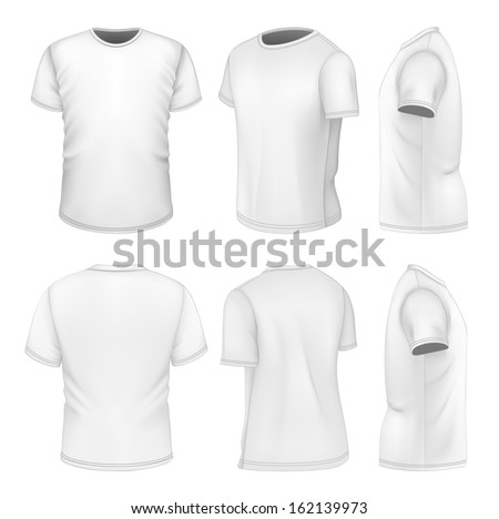 Photo-realistic vector illustration. All six views men's white short sleeve t-shirt design templates (front, back, half-turned and side views). . Illustration contains gradient mesh.