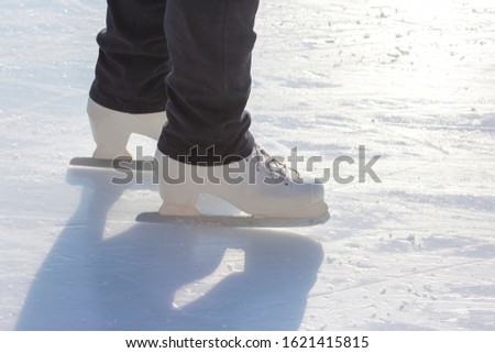 legs of a girl ice skating on an ice rink. hobbies and leisure. winter sports
