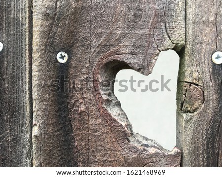 Close-up of heart shape carved within wooden fence