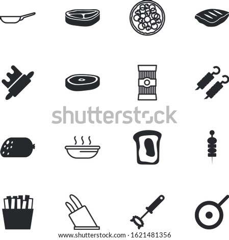 meal vector icon set such as: potato, fat, french, image, sandwich, sharp, bacon, mutton, teflon, soup, mixing, pizza, canape, cutting, rolling, dough, cookery, dry, cream, frying, party, spaghetti