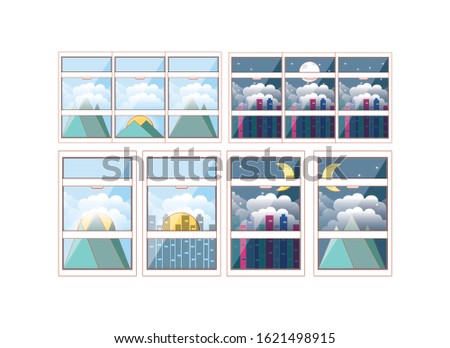 Windows set design, Interior home house view room modern glass office and architecture theme Vector illustration