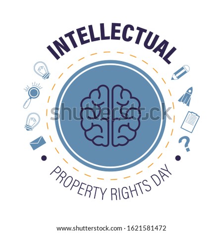 Copyright or intellectual property rights day, invention protection and idea patent, isolated icon vector. Human brain, literature and science, art and business. Creative product security awareness