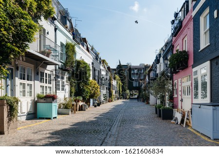 View of the picturesque St Lukes Mews alley near Portobello Road in Notting Hill, London Royalty-Free Stock Photo #1621606834