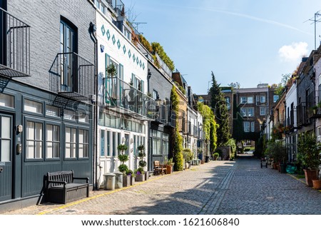 View of the picturesque St Lukes Mews alley near Portobello Road in Notting Hill, London Royalty-Free Stock Photo #1621606840