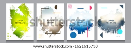 Vector grunge overlay. Backgrounds set. Abstract frame with Memphis pattern elements. Ink brush clipping mask. Design for flyer, banner, poster, invitation, gift card, voucher, coupon, book covers.