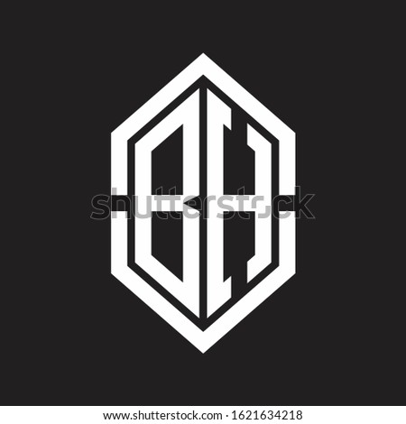 BH Logo monogram with hexagon shape and outline slice style with black and white