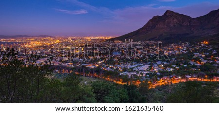 Views over the City Bowl at night in Cape Town South Africa