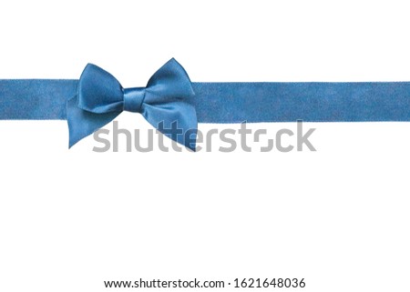 Ribbon on white. Background with modern bow of classic blue color. Decorative design elements