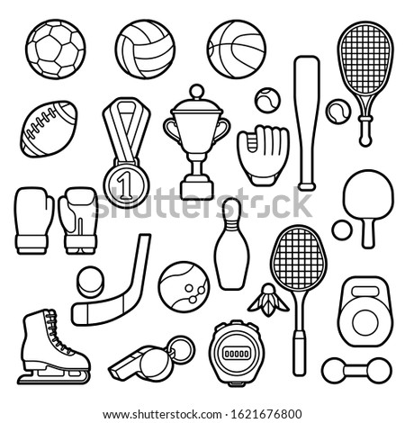 Set of sport icons. Stylized athletic equipment illustration.