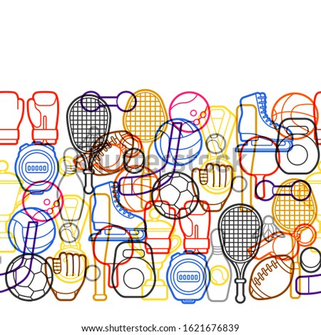 Seamless pattern with sport icons. Stylized athletic equipment illustration.