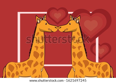 happy valentines day card with cute giraffes couple vector illustration design