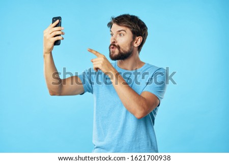 man with a phone in his hands internet technology communication service