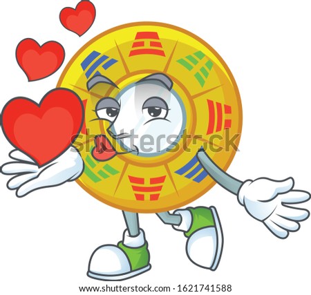 Funny Face chinese circle feng shui cartoon character holding a heart