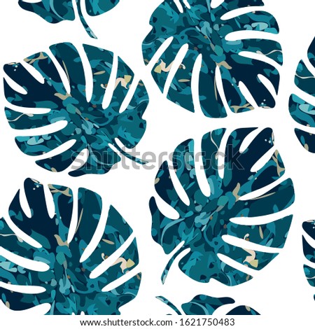 Colorful Monstera leaf background. Vector seamless pattern. Graphic illustration. Exotic leaf
