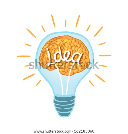 Creative light bulb with brain isolated illustration. 
