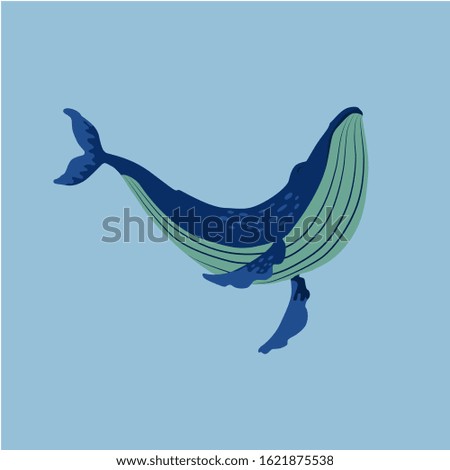 whale  happy vector illustration on blue background, cartoon style