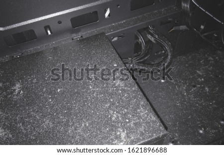 Dirty computer case with dust. Cleaning concept