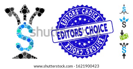 Mosaic financial aggregator icon and rubber stamp seal with Editors' Choice text. Mosaic vector is designed with financial aggregator icon and with scattered circle elements.