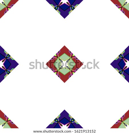Vector seamless pattern background with different geometrical shapes of multiple colors. Illustration with symmetrical design.