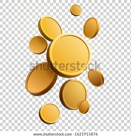 Set of gold coins. Isolated 3d objects in different angles. metallic gradient. Symbol of gold and wealth. Free space for your text. Vector illustration. Royalty-Free Stock Photo #1621915876