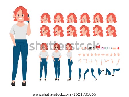 Character set for animation. Young
 business woman character for animated. Creation people with emotions face. Flat vector design.