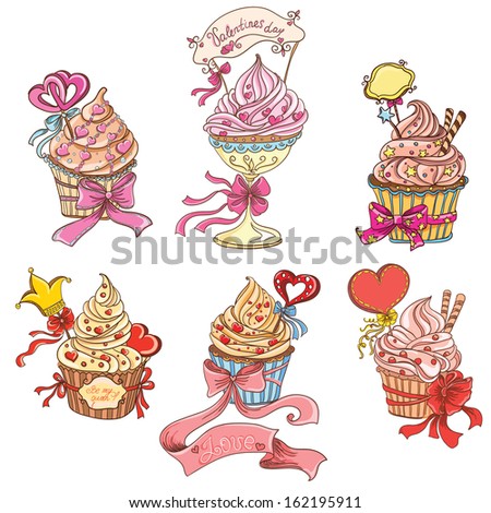 Set Cupcakes. Vector illustration.