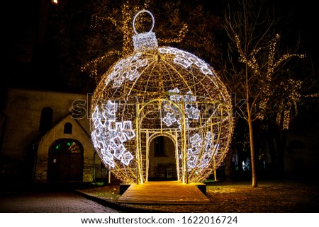 christmas city decoration balls at night