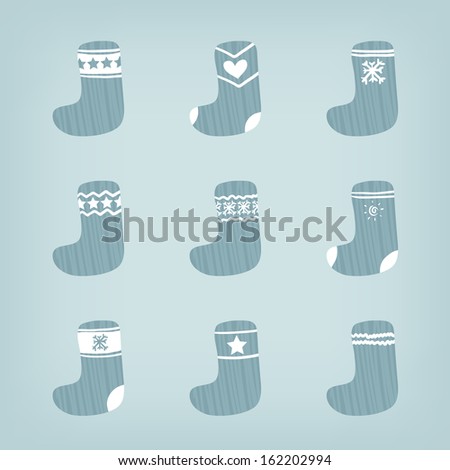 Set of Christmas warm blue stockings