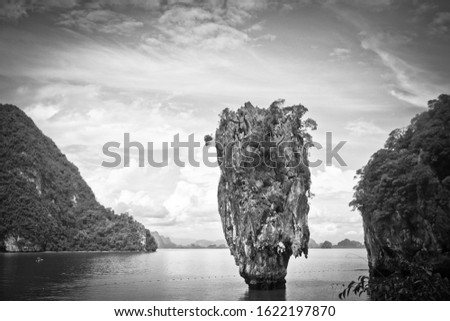 Ko Khao Phing Kan, Phang Nga Bay, Thailand is an island in northeast of Phuket. The islands are limestone karst towers and since 1974, called James Bond Island