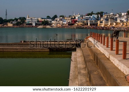Pushkar Lake  located in the town of Pushkar in Ajmer district of the Rajasthan state of western India