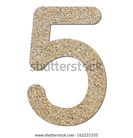 Font rough gravel texture numeric 5 with shadow and path