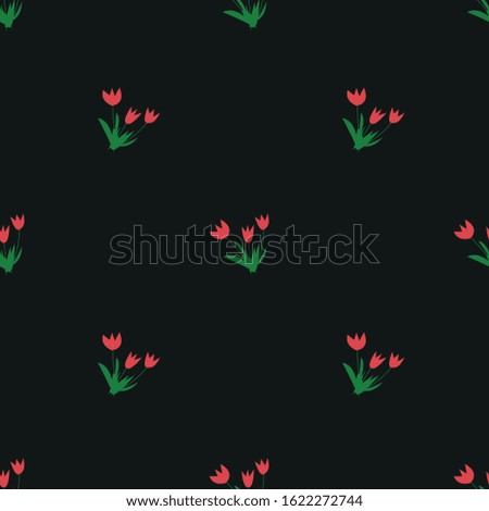 Seamless floral tulips flowers bunch on black textile pattern vector