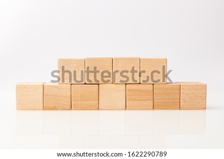 wooden cubes on a white background close-up