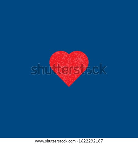 Valentine red heart textured sign simbol on classic blue background.
