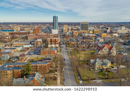 South Bend Indiana Aerial View Looking East. Royalty-Free Stock Photo #1622298910