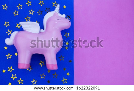 Pink unicorn, Pegasus on a dark blue background