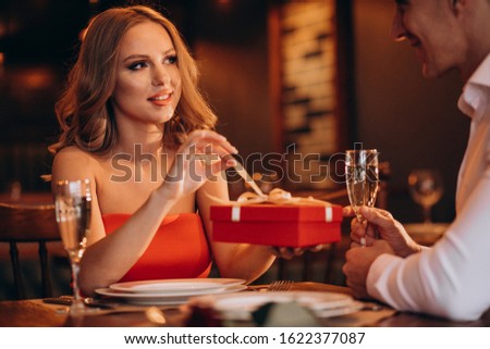 Couple together on valentines day in a restaurant