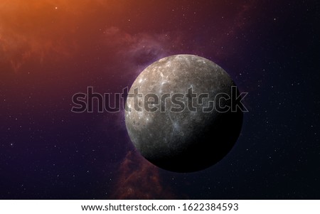 View of planet Mercury from space. Space, nebula and planet Mercury. This image elements furnished by NASA. Royalty-Free Stock Photo #1622384593