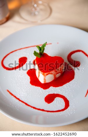 beautiful romantic heart dessert with strawberry. valentines day delicious love symbol.  