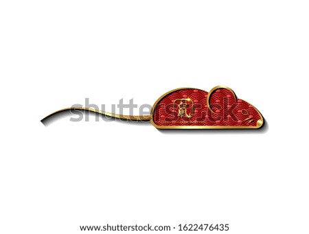 Gold Rat is the symbol of 2020 logo Chinese New Year on the lunar calendar, vector isolated on white transparent background. Hieroglyphic - rat or mouse