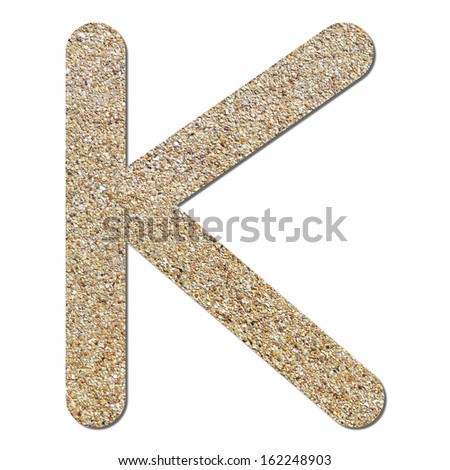 Font rough gravel texture alphabet K with shadow and path