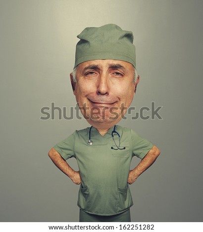 funny picture of bighead sorrowful doctor in uniform