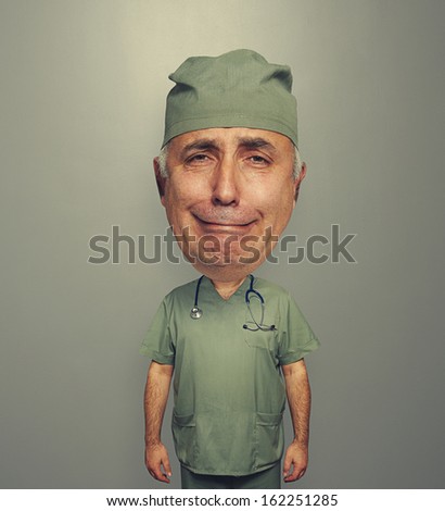 funny picture of bighead sad doctor over dark background