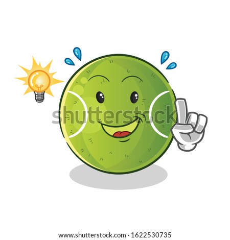 tennis ball got an idea with lamp and bubble cartoon. cute chibi cartoon mascot vector