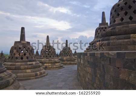 Buddist temple Borobudur on sunset. Yogyakarta. Java, Indonesia