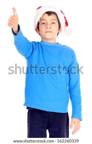 little boy with christmas hat isolated in white