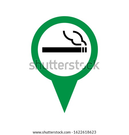 Location smoking area logo and sign, black cigarette with smoke inside the green circle